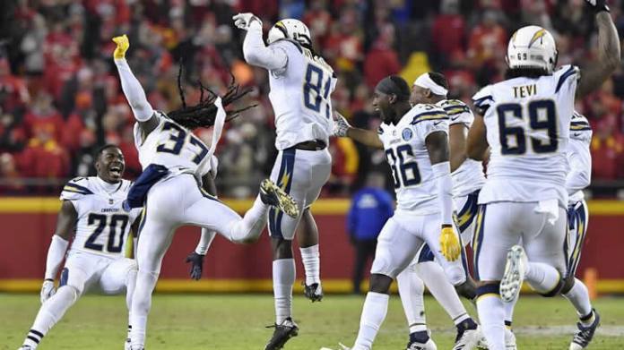 chargers celebrating